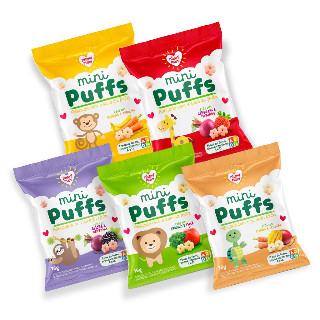 Mini Puffs Snack P/crianças Mix de Sabores 20 Unidades 15g