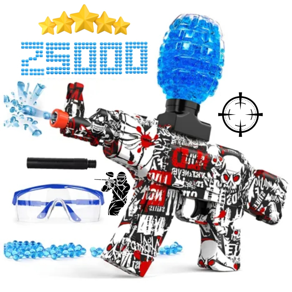 Arminha de Gel AK-47 Elétrico 25.000 Munições + Óculos de Proteção + Acessórios Inclusos