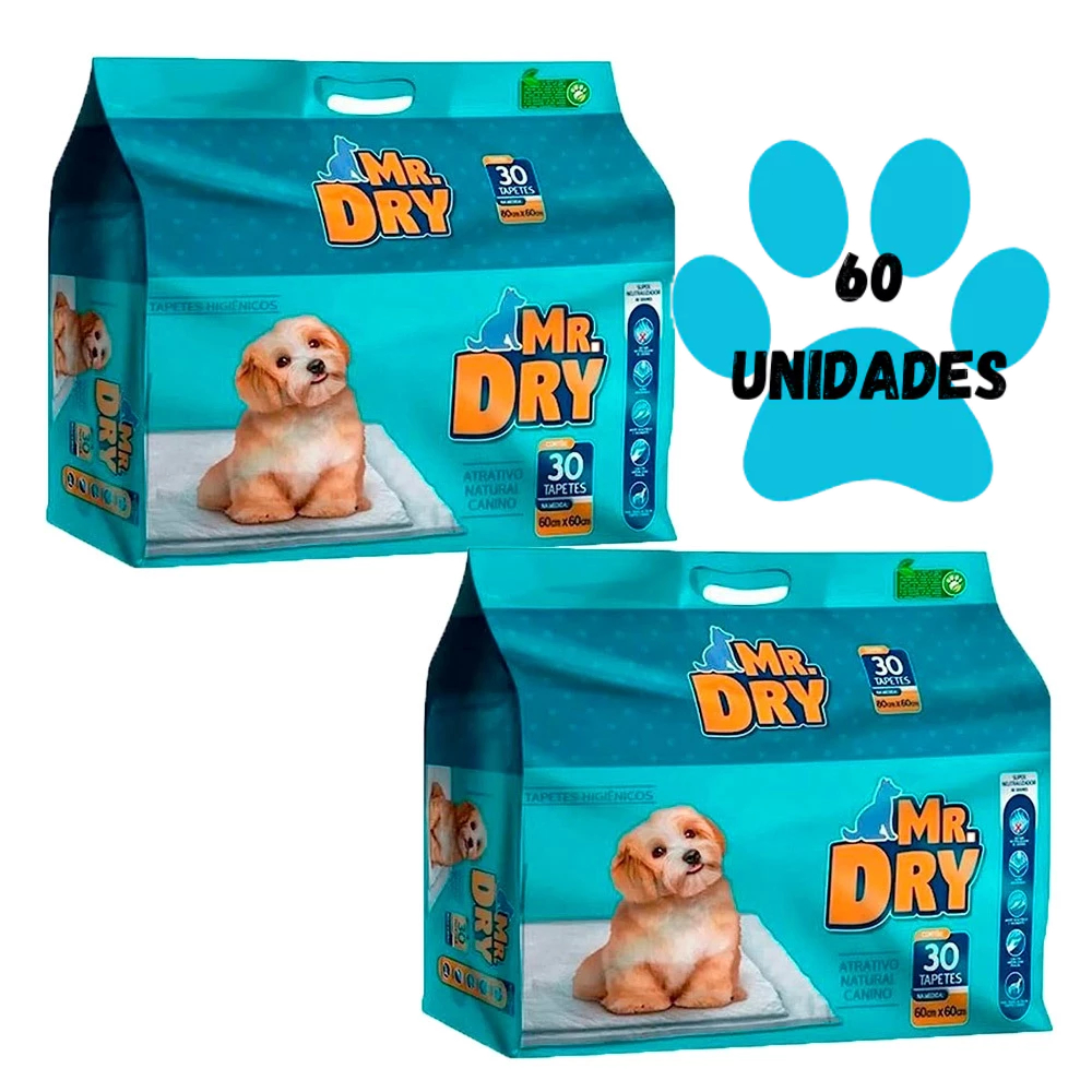 Kit 02un Tapete Higiênico Mr Dry 60×60 30 Unidades