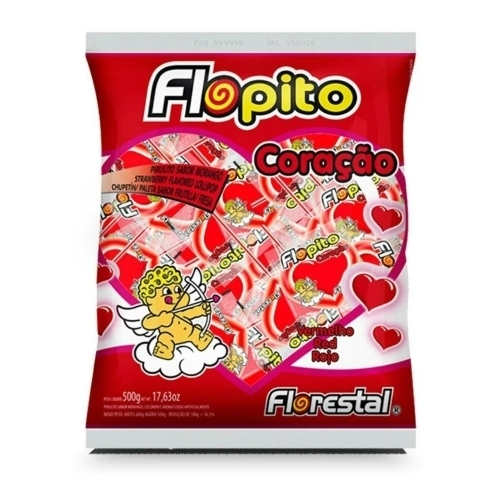 Pirulito  Flopito Coracao 50un Florestal Morango