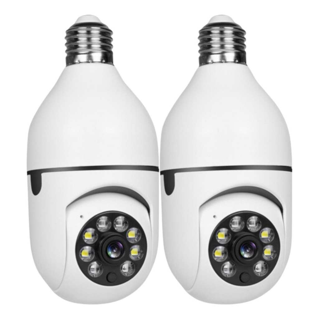 Kit 2 Câmeras De Segurança Lâmpada 360 WiFi IP HD Visão Noturna Sem Fio PTZ – Bivolt