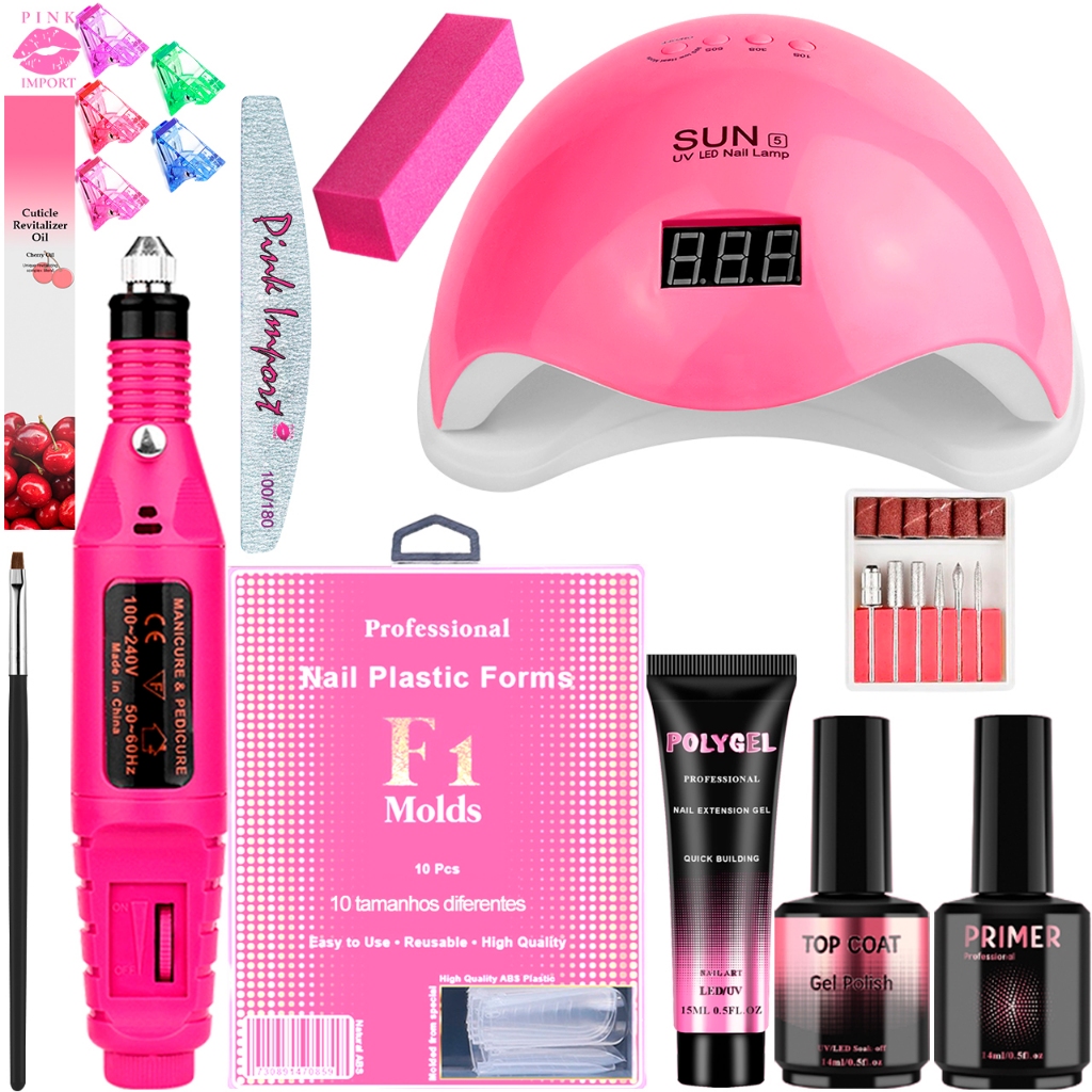 Kit polygel + Lixadeira elétrica de unha + cabine sun led/UV