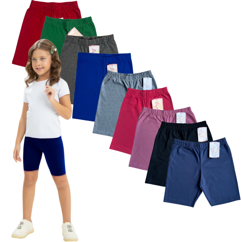 Kit 2 Bermudas Cotton Infantil Juvenil Menina Tamanho 1 ao 16