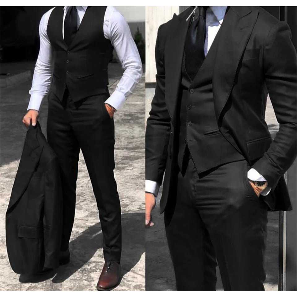 Terno Masculino Oxford Euro – Gramatura 180 – Grosso – Completo Preto Luxuoso (Paleto+calça+colete)