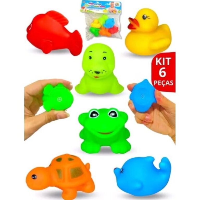 Kit 6 Brinquedos Para Banho Divertidos, Tartaruga,