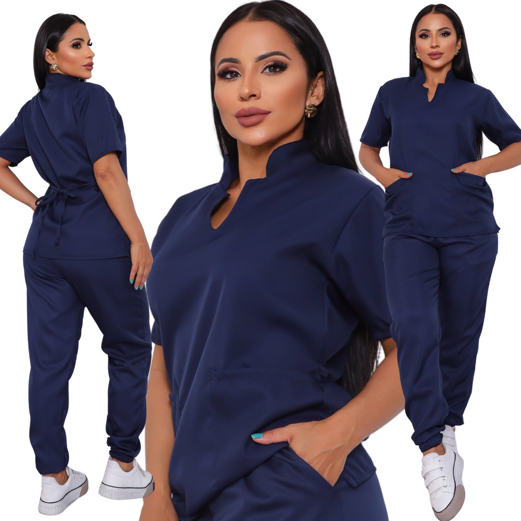 Pijama Cirúrgico Hospitalar Feminino Jogger Scrubs Gabardine Acinturado