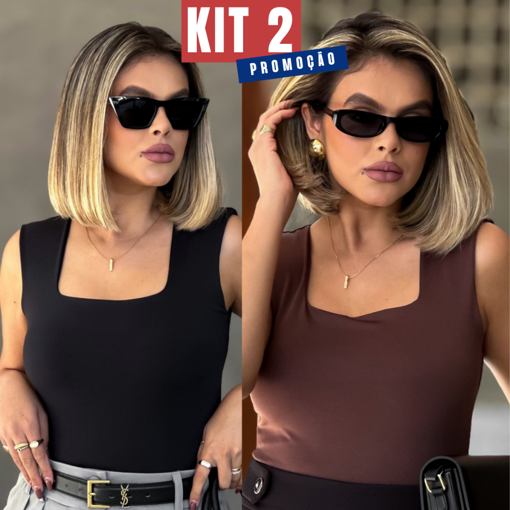 Kit 2 Regata Decote Quadrado Feminina Suplex Básica Blusinha Lançamento Verão Top Envio em 24H