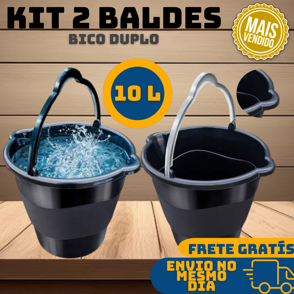 Kit 2 Balde 10 Litros De Limpeza Com Alça Bico Duplo Resistente Plástico Resistente Grande Multiuso