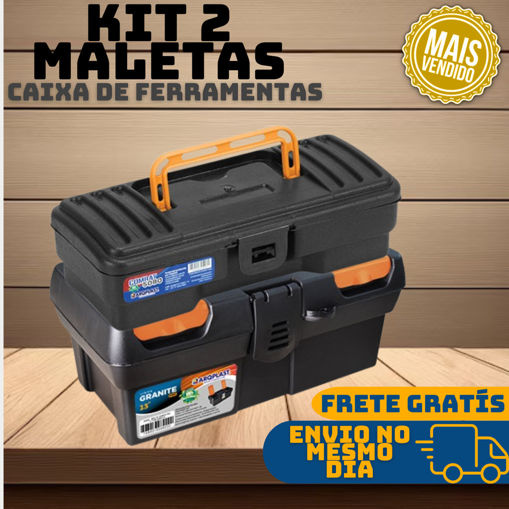 Kit 2 Maletas Caixa de Ferramentas Grande Reforçada Multiuso Organizador Cabe Makita Parafusadeira