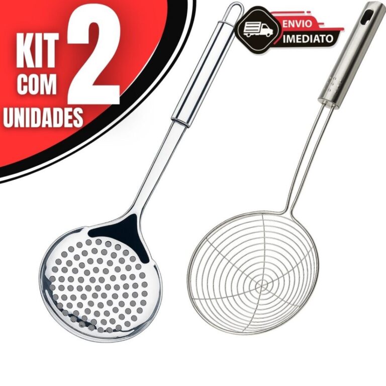 Kit 2 Escumadeiras Inox Cozinha + Fritura Aço Ino