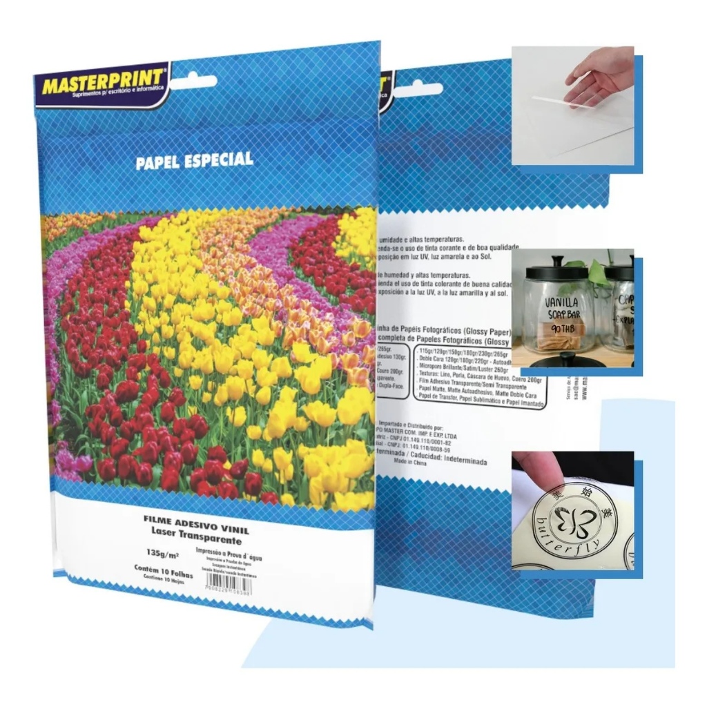 Adesivo Vinil Transparente 135g Para Impressora Laser A4 Prova Dágua Masterprint 10 Fls