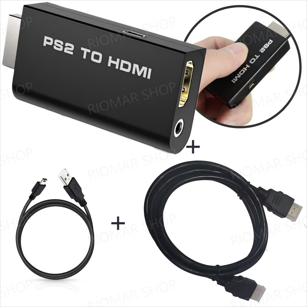 Adaptador Ps2 Conversor Vídeo Audio Av Para Hdmi + Cabo Hdmi Tv Monitor