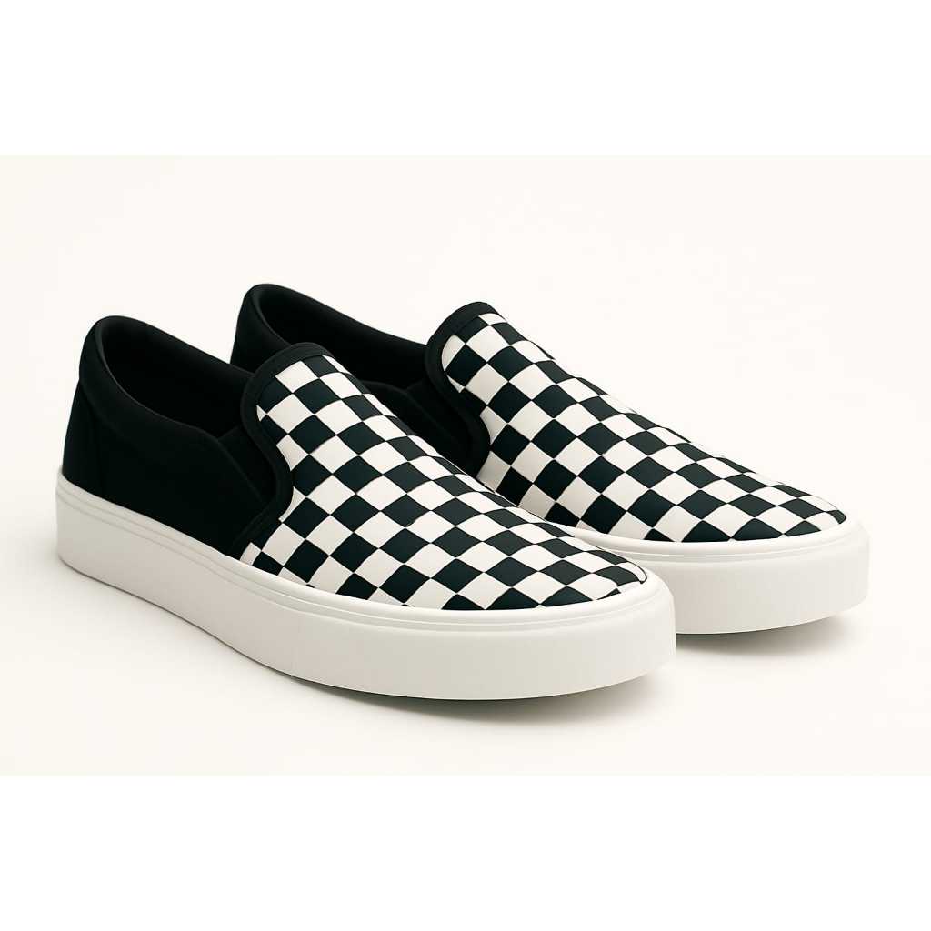 Tênis Sapatênis Iate Slip on Calce Fácil Hype Shoes – Xadrez Preto/Branco – Unissex
