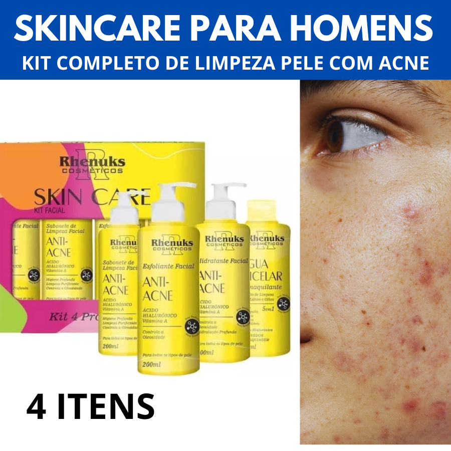 Kit Skincare Masculino Anti Acne  Limpeza Completa Rhenuks  4 ITENS