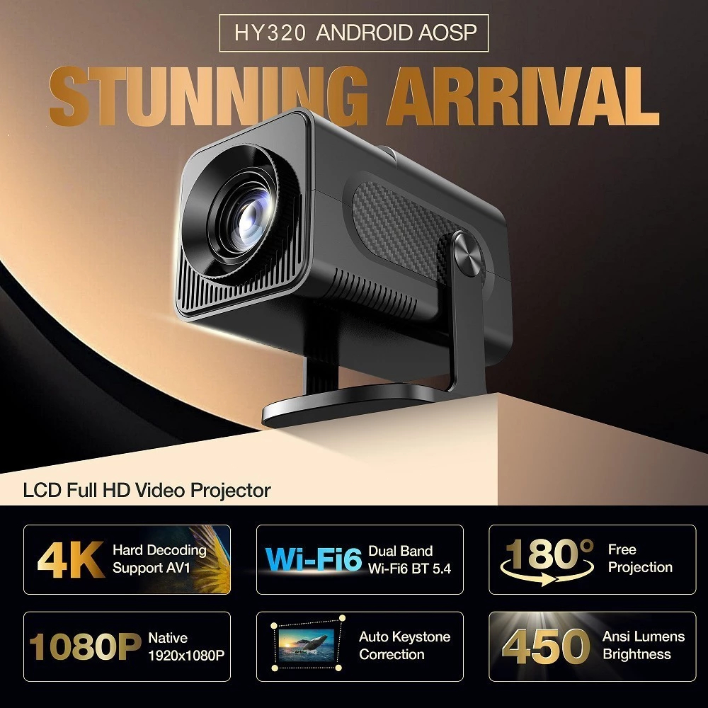 Atualizado Projetor Smart HY320 Android Full HD 1920×1080 Bluetooth Wi-fi