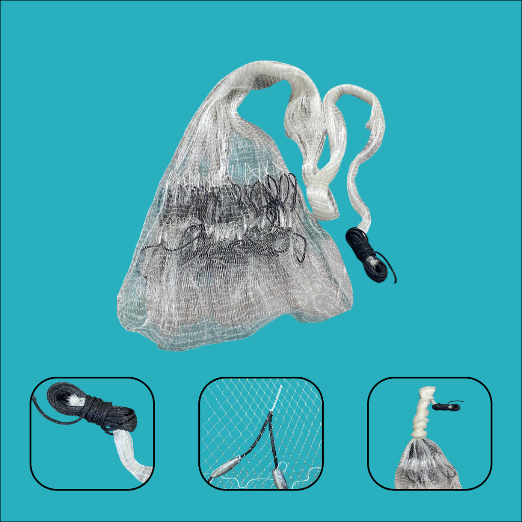 Tarrafa Média Semi-Artesanal de Fio 0,30 Malha 20mm Nylon Com Corda E Chumbo Pesca