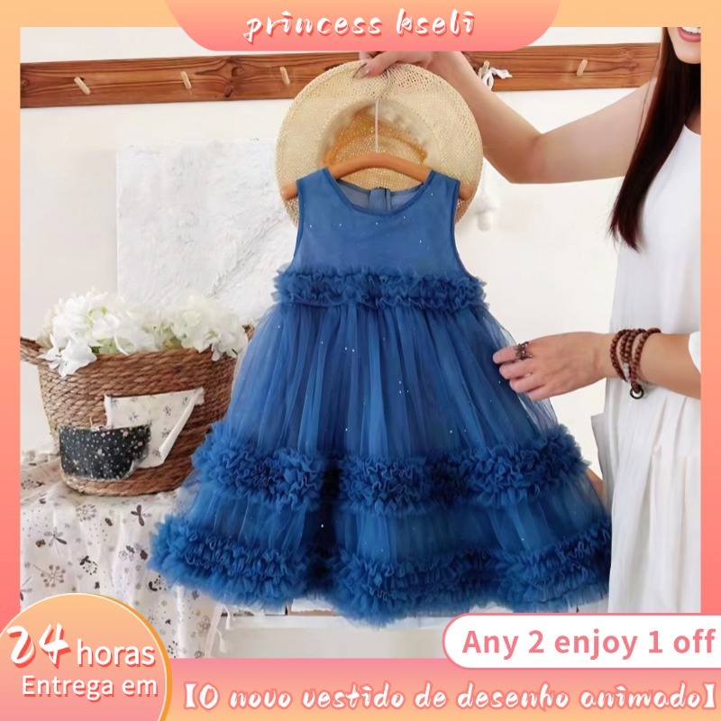 [PRINCESSKESLI] Vestido de menina de design sofisticado, perfeito para festas e uso diárioenfeites d