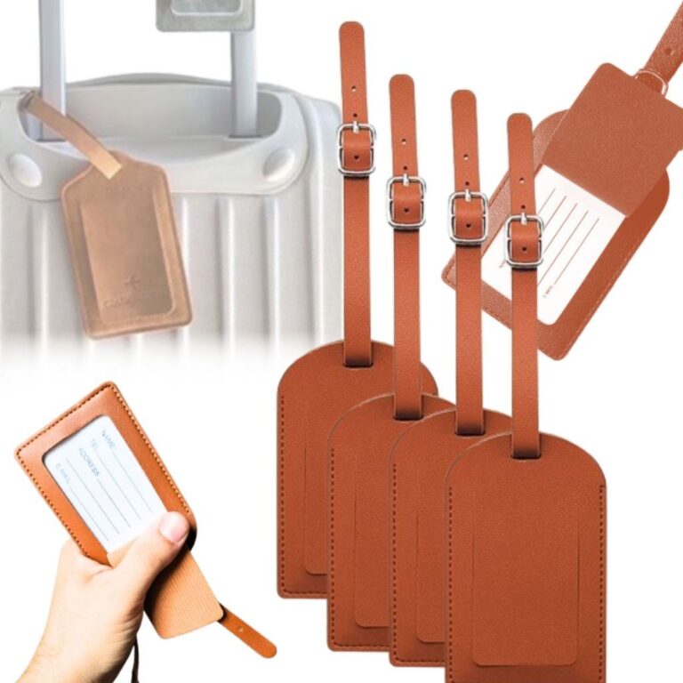 Kit de 1 a 4 Tag Identificador de Mala em Couro PU