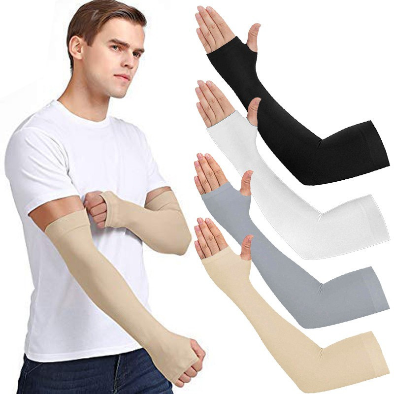 1 Par  Manguito Proteção Solar UV Fina Braço Seda Masculina Feminina Respirável 40cm
