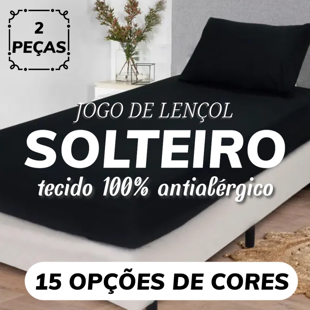 Jogo de Lençol Solteiro Antialérgico 2 Peças Liso – Várias Cores