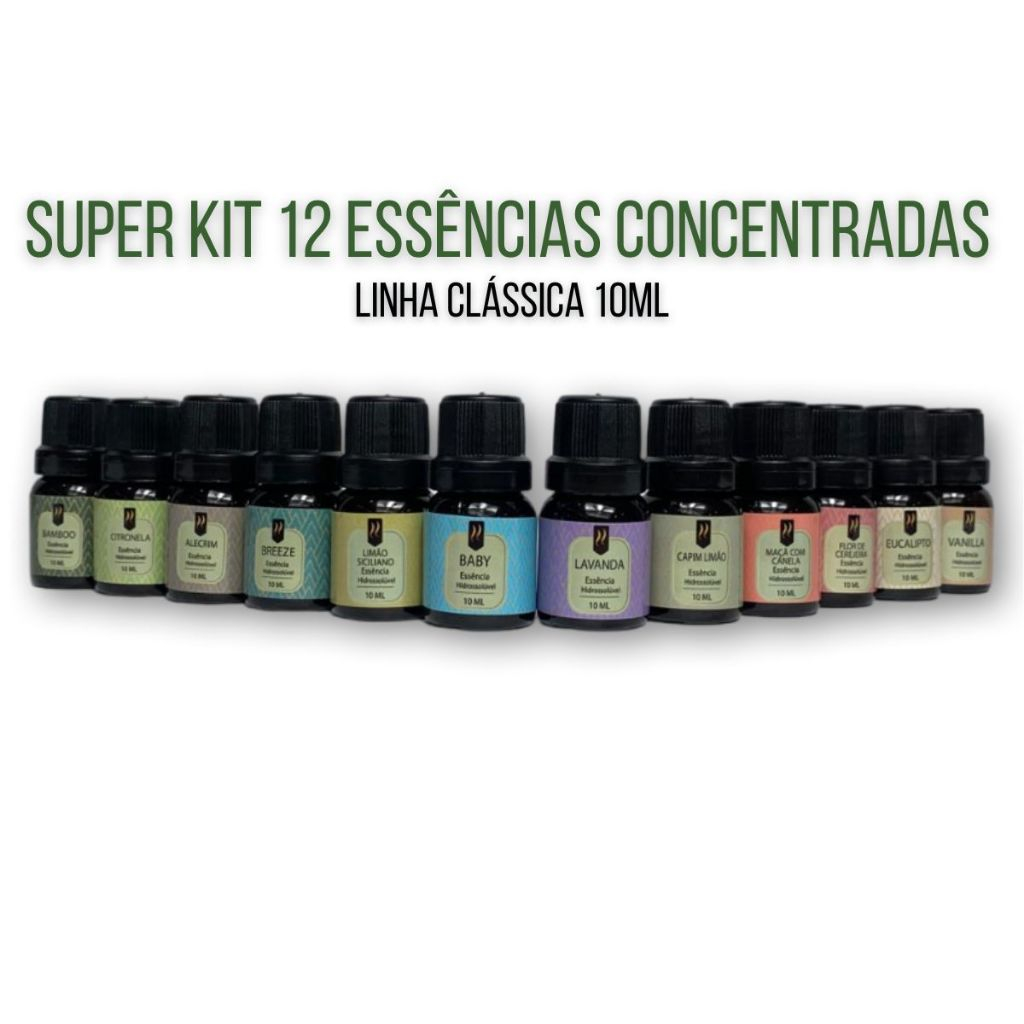 Kit 12 Essências Aromáticas 10ml Para Difusor Umidificador Aromatizador Aromaterapia Nattuaromas