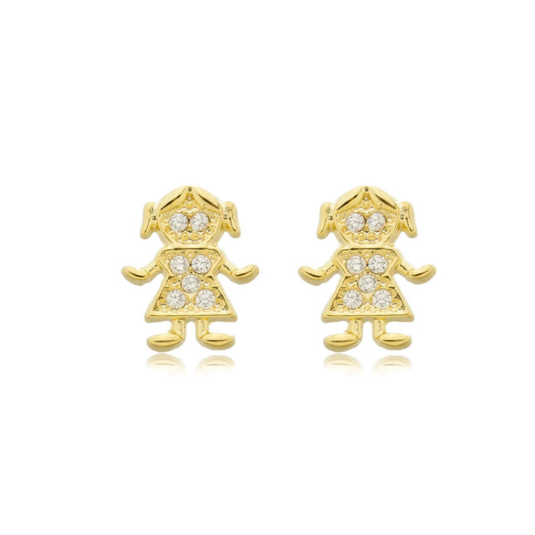 Brinco Menina Cravejado Banhado a Ouro 18k