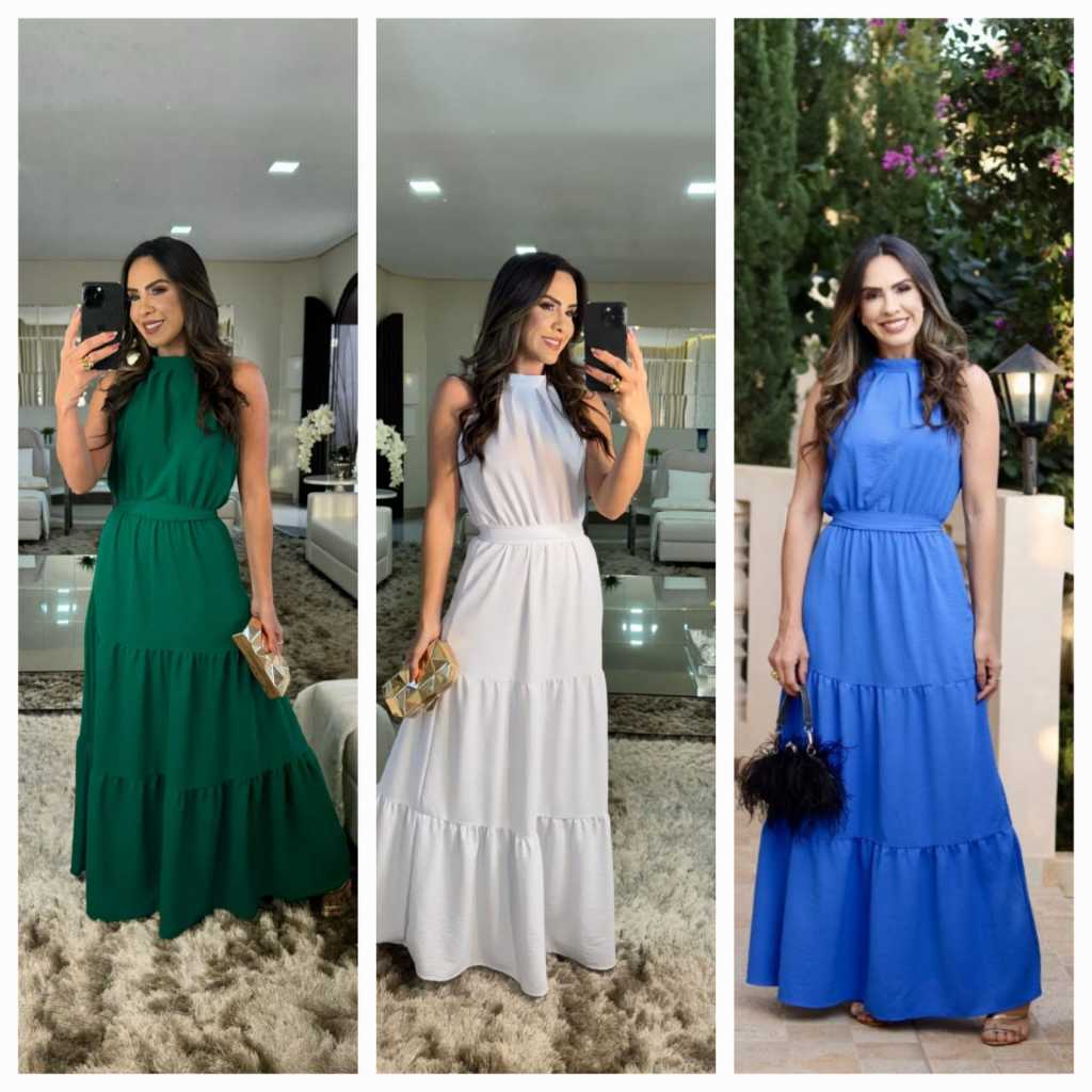 VESTIDO LONGO FEMENINO GOLA ALTA antonelha  para casamento e formatura