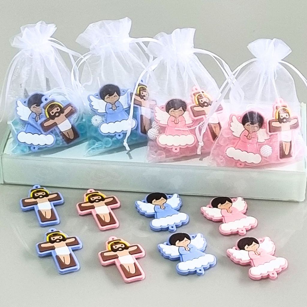 Kit Para Montagem de 4 Terço Infantil Emborrachado Miçanga Menino Menina Batizado Casamento Lembranc