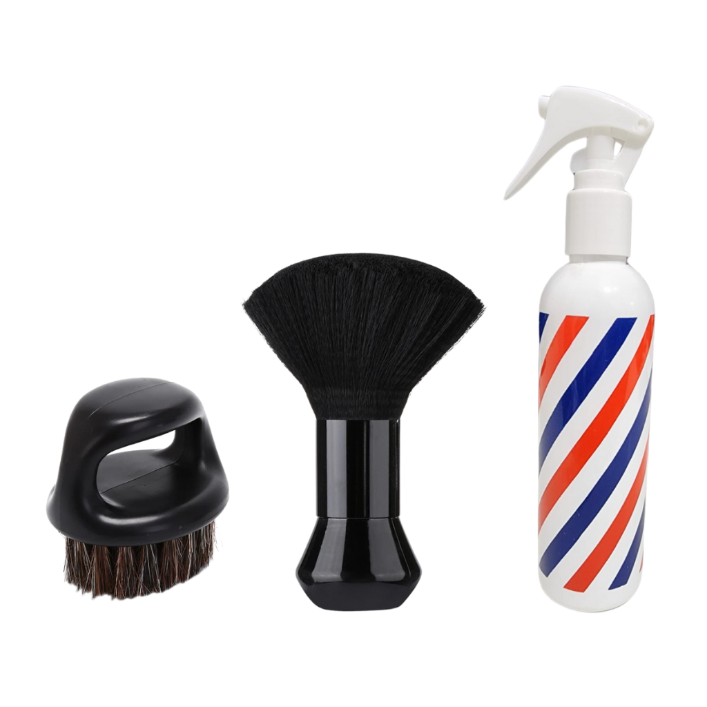 Kit Espanador Bolinha + Escova Disfarce de Dedo + Borrifador Pole com Trava barbearia cabelereiro