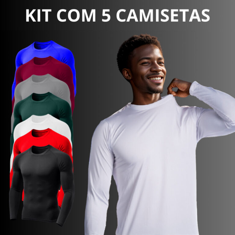 Kit 5 Camiseta Segunda Pele Proteção Solar Uv50 
