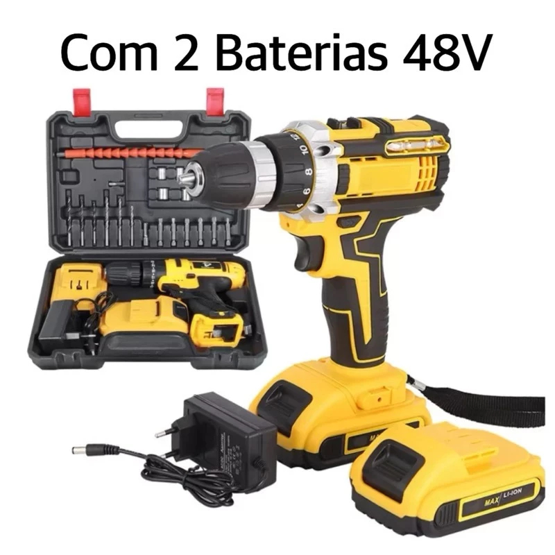 Parafusadeira Furadeira 18V/48V 2 Baterias Com Maleta e Acessórios Completo