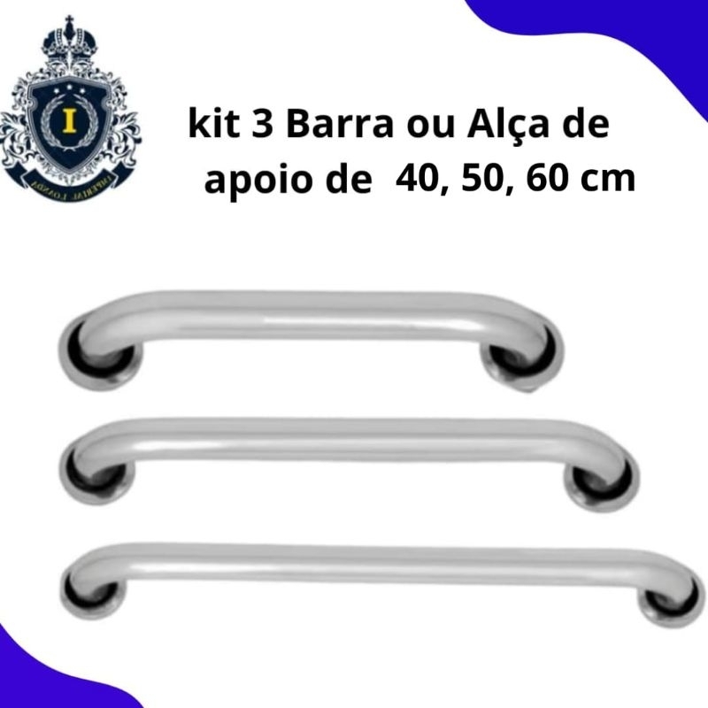 kit 3 barras Apoio Alumínio Alça Suporte Banheiro Segurança Proteção Idoso Deficiente Acessibilidade