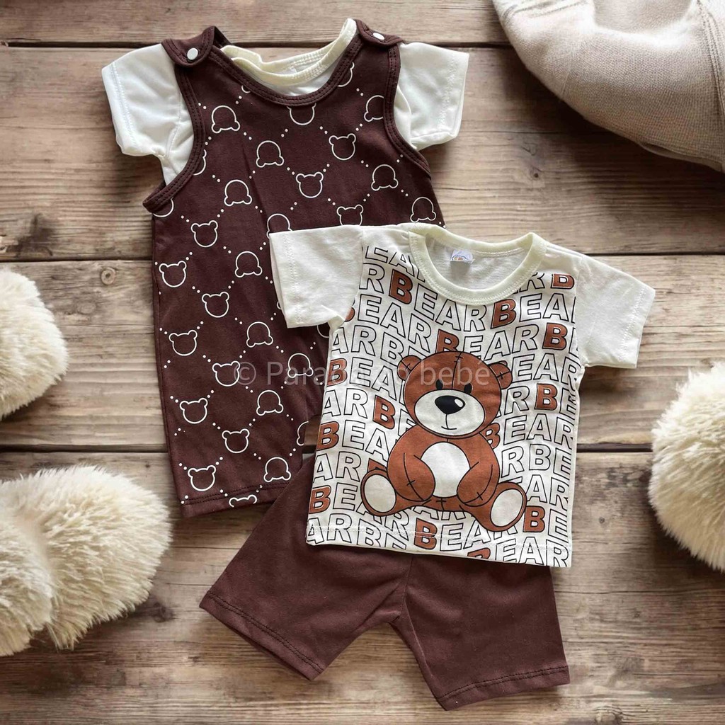 Macacão para bebê menino Bear Marrom Ursinho Kit Macacão e Camiseta ou Conjunto