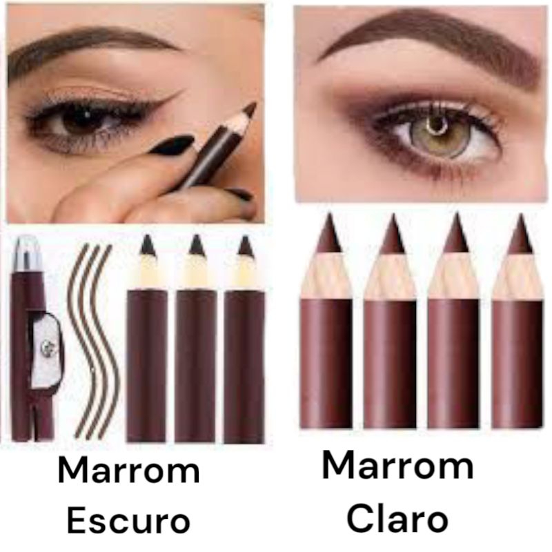 Lápis C/ Apontador Marrom Claro e Marrom Escuro para contorno Sobrancelha  Olhos e boca delineador m