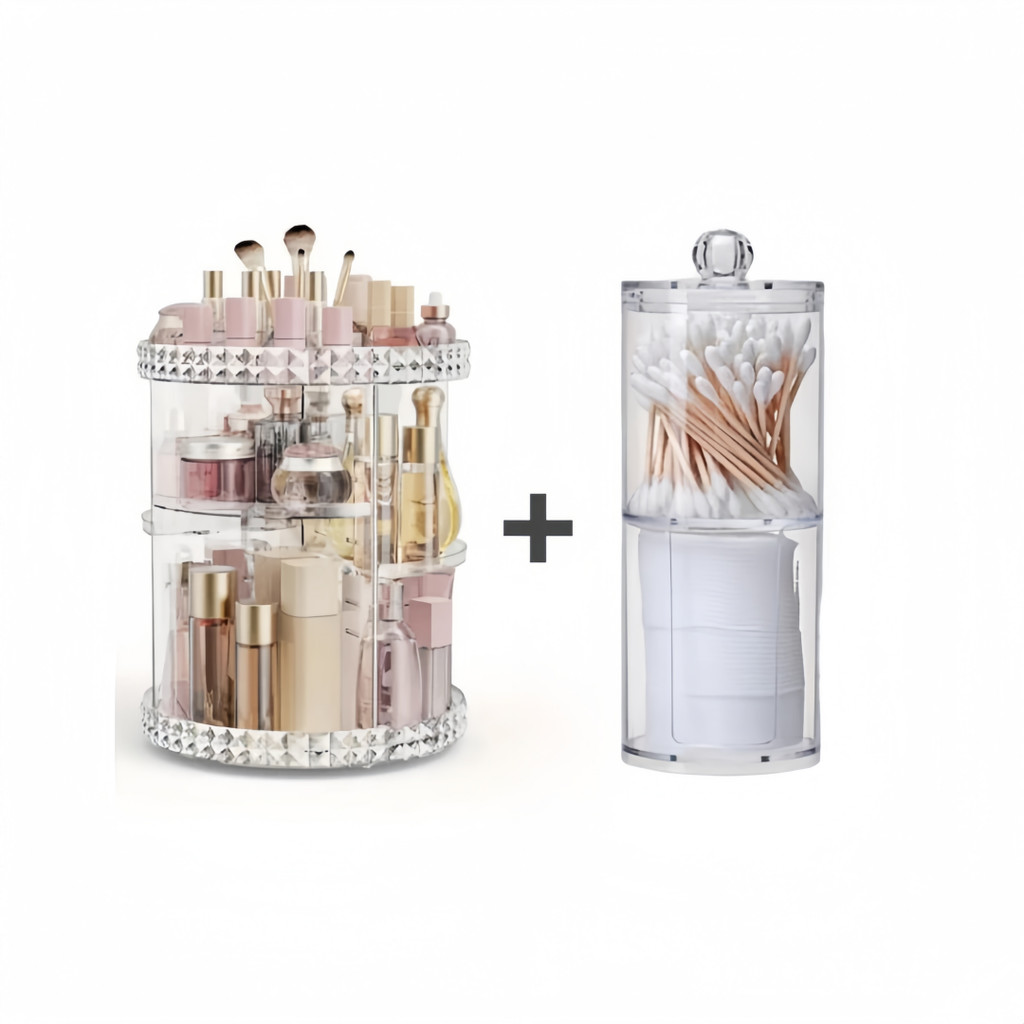 Kit Organizador Cosmético Maquiagem Acrílico Giratório 360.