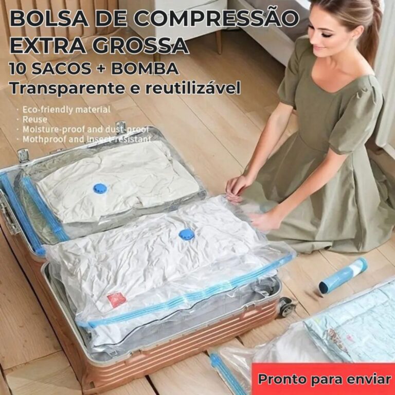Kit 11 Sacos À Vácuo Organizador + Bomba Viagem 