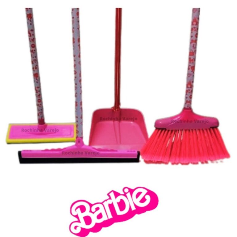 Vassoura Rosa com Cabo Rosa, Rodo Rosa 40cm com Ca