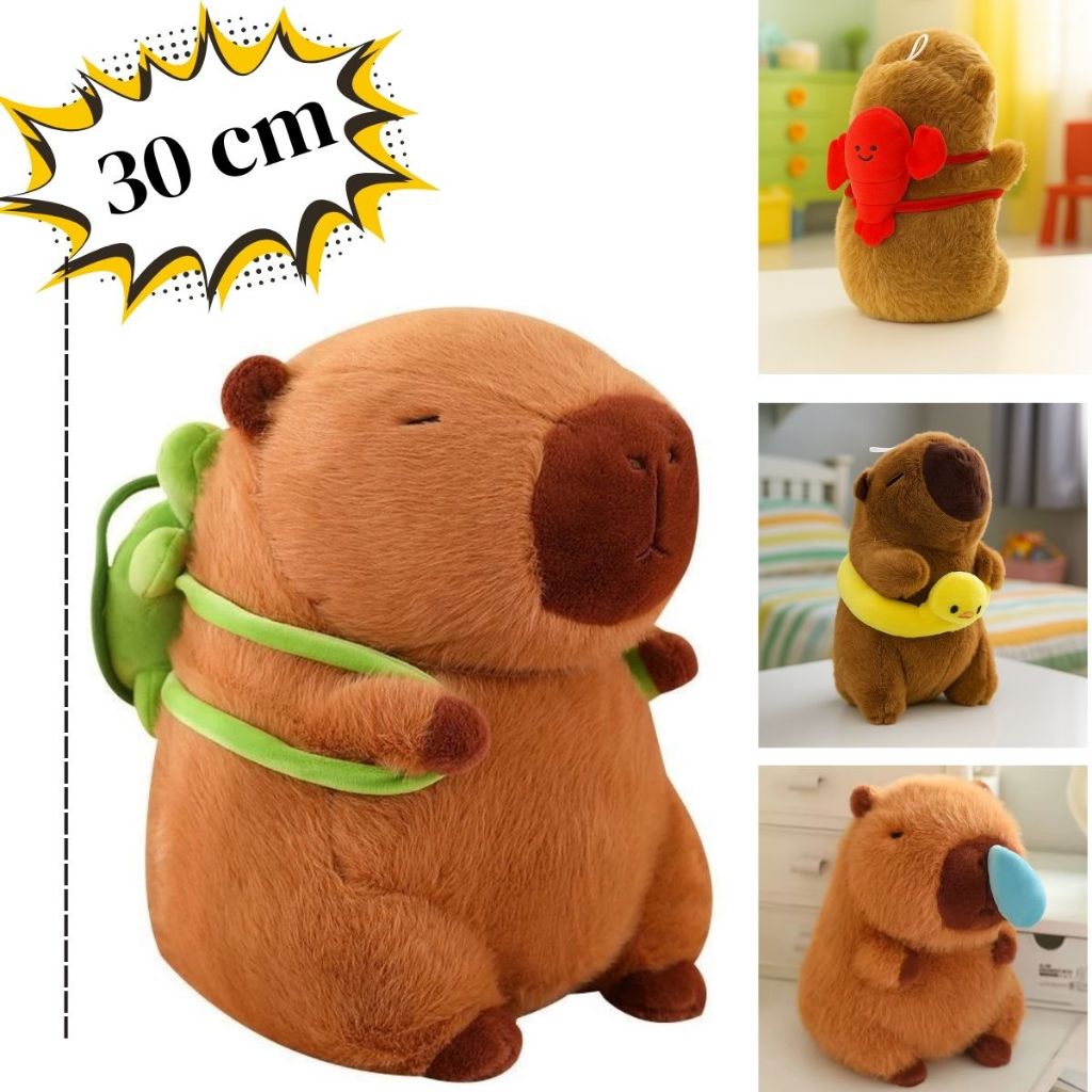 Capivara de Pelucia Mochila tartaruga Grande 30cm Fofinha Capibara Brinquedo Filo Ursinho Presente
