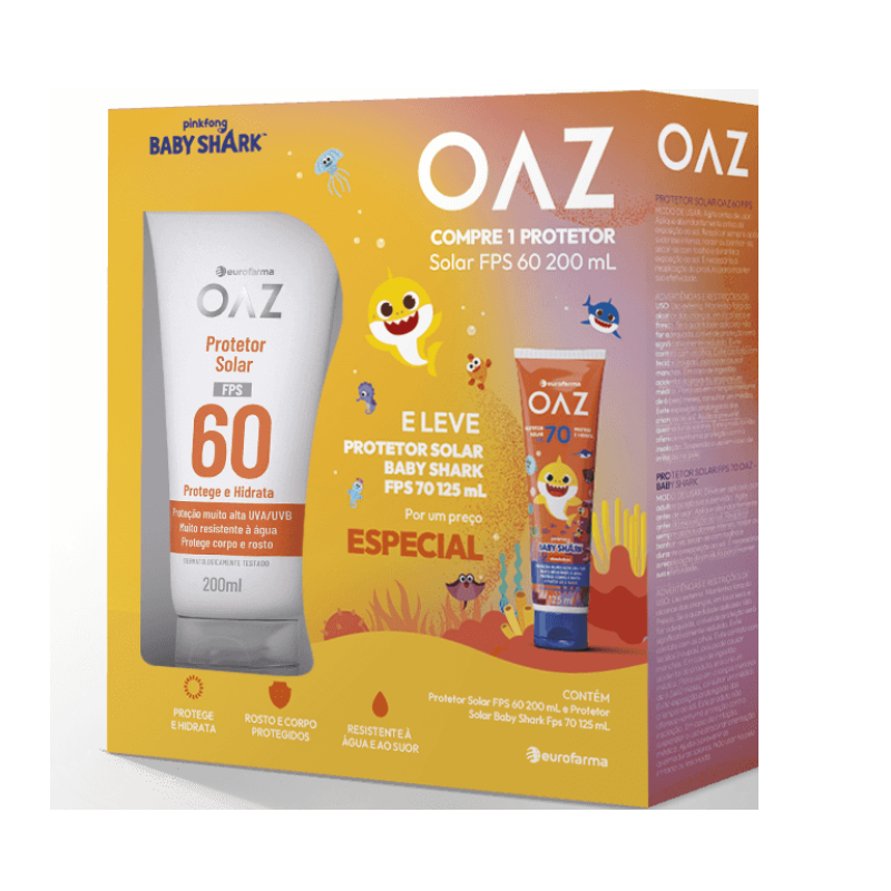 Kit Família OAZ Protetor FPS 60 200ML + Protetor Baby Shark FPS 70 125ML
