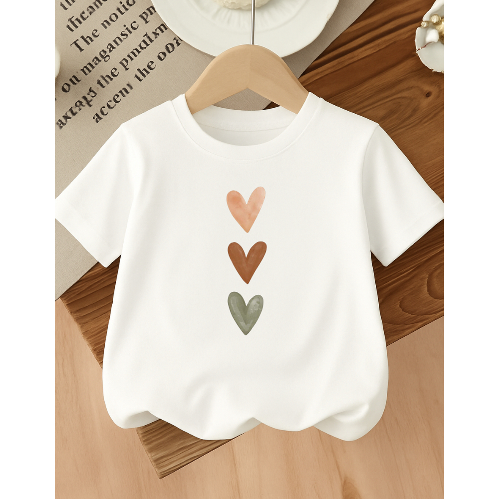 Camiseta Algodão Infantil Estampada Feminina Corações Marrom 333 Passeio Lazer Presente Aniversário
