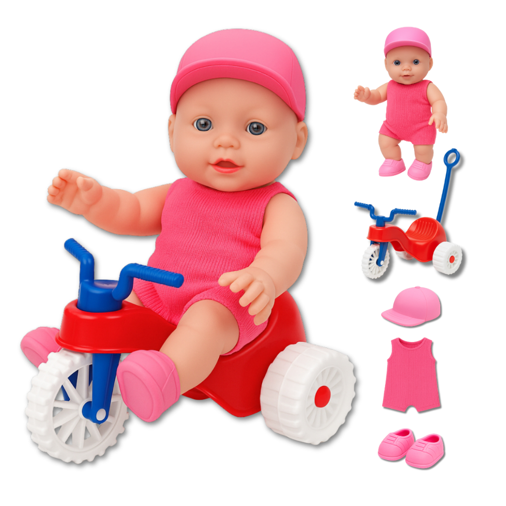Brinquedo Boneca Bebê Reborn e Motoca Colorido 20cm Menina PROMOÇÃO