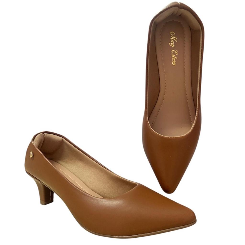 Scarpin Feminino Salto Baixo Napa Bico Fino Confortável Macio e Casual