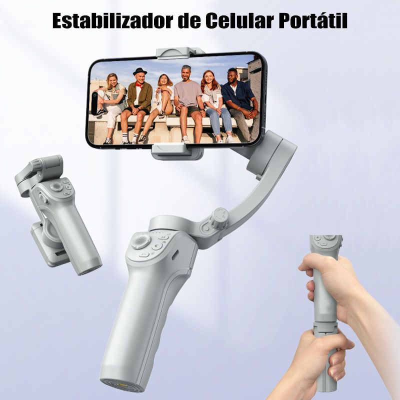 Gimbal Estabilizador Celular 3 Eixos Profissional com Anti-Vibração, Luz LED, Bluetooth 5.2 e APP Gi