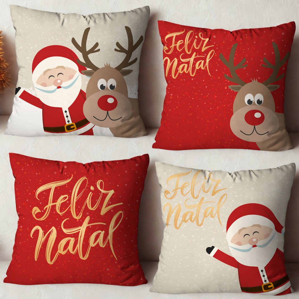 Kit 4 Capas para Almofadas Natalinas 45×45 | Linda Decor | Decoração de Natal Sala Sofá Diversos