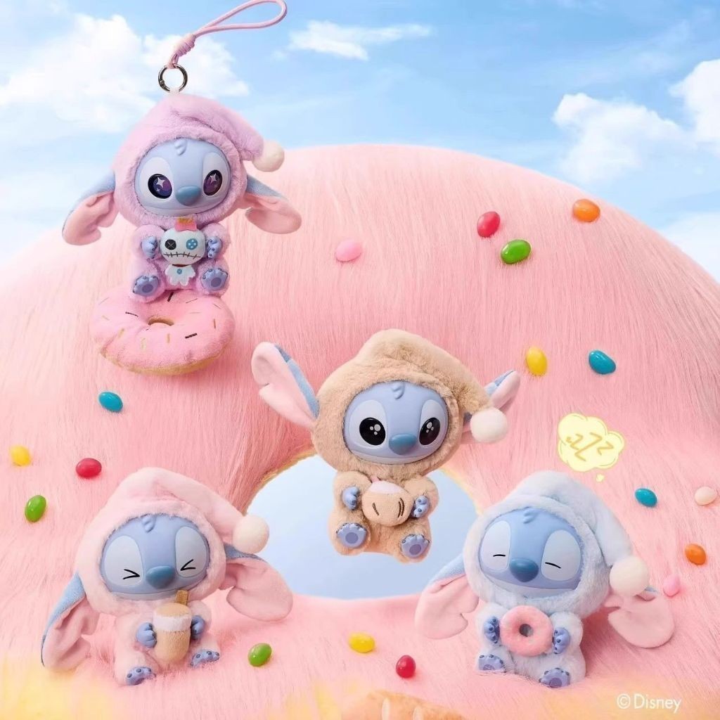 Caixa surpresa de pelúcia Stitch, série de alimentação para dormir com cordão, caixa surpresa e bols