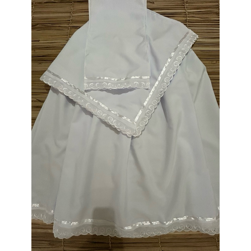 Conjunto 3 peças fita branca Saia, pano da Costa e pano de cabeça  bordado inglês fita branca umband