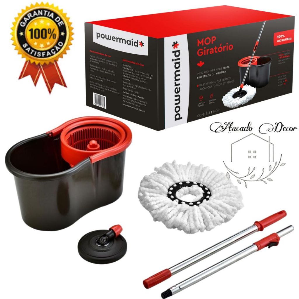 Mop Giratório 360° Regulável Balde com 100% original Rodinha E Alça Rodo Limpeza Geral Multiuso