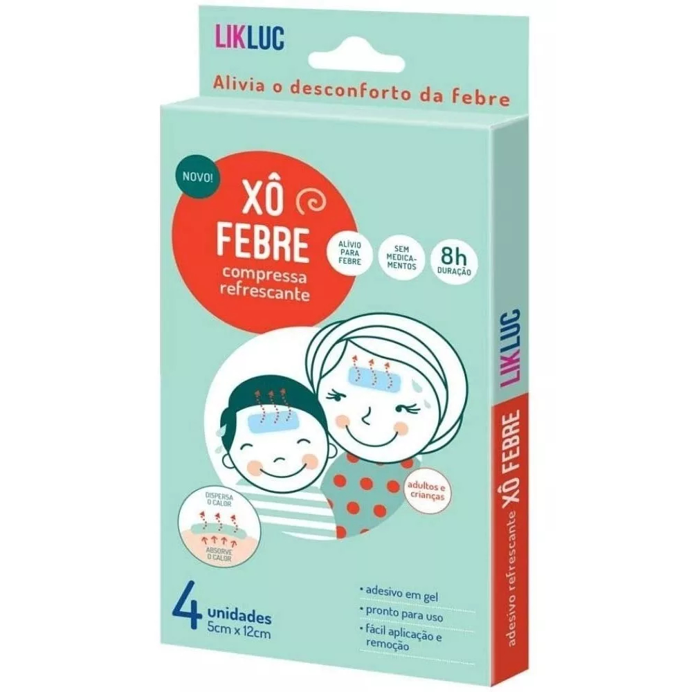 Compressa Adesivo Gel Xô Febre Medicamento Remedio Alivia Dor Likluc 4 Adesivos Bebes Crianças Infan