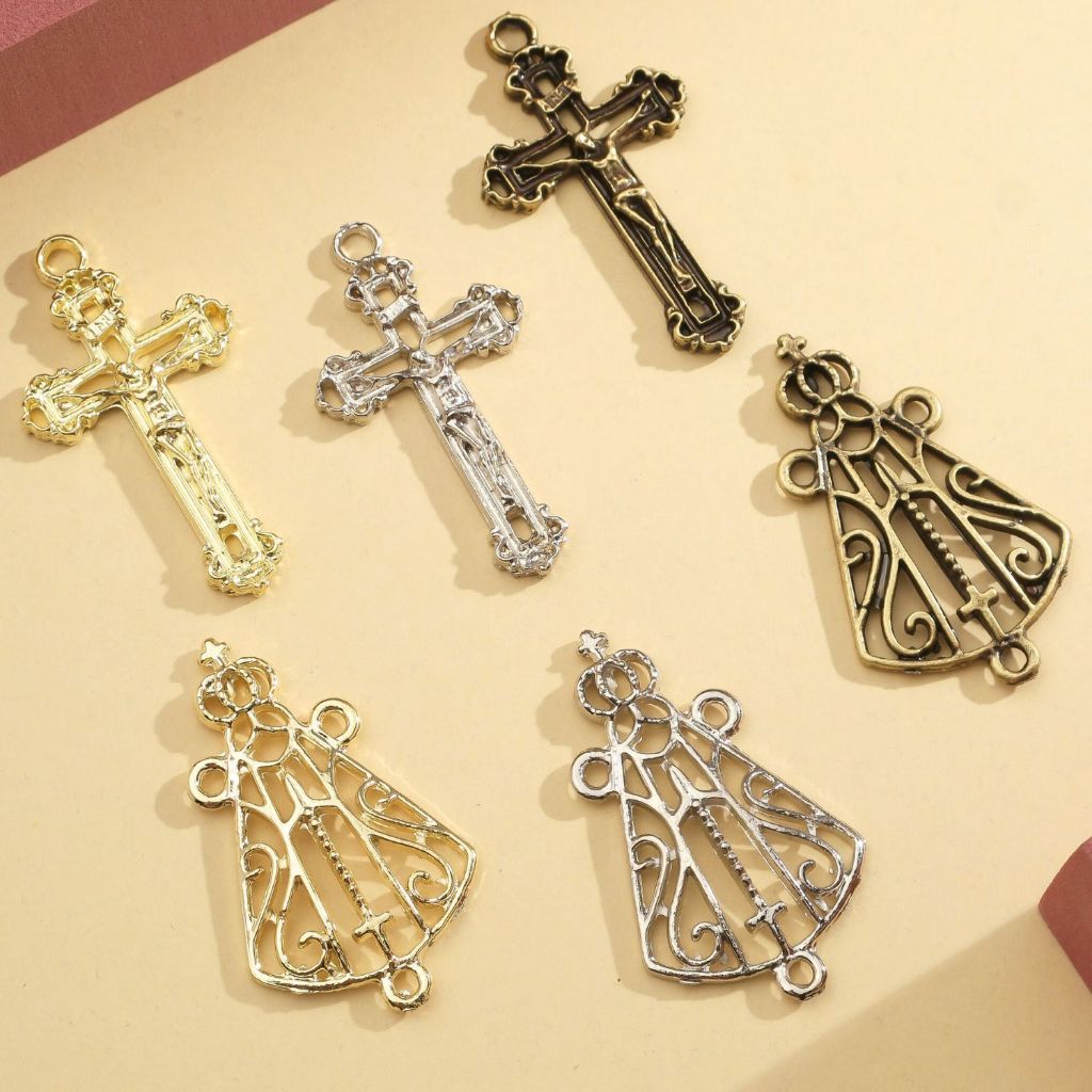 Crucifixos + Entremeios Nossa Senhora Aparecida Ouro Velho Prata e Dourado Para Terço