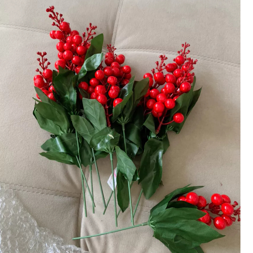 azevinho artificial de natal,holly berry vermelho natalino p/decoracao de arvore de natal,guirlanda,